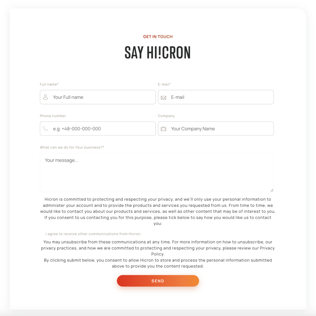 Hicron Software House Contact form